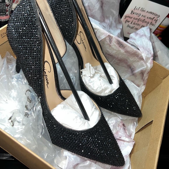 Jessica Simpson Black Glitter Heels Women size 8.5 - Picture 1 of 6